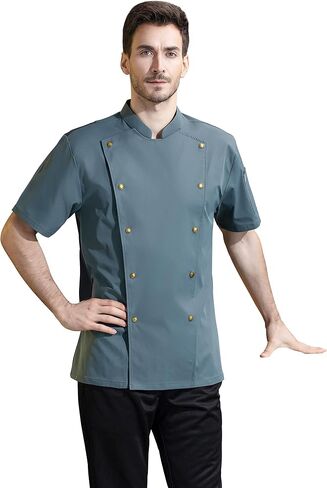 Unisex Chef Coat Metal Buckles Chef Jacket Double-breasted Short Sleeve Chef Shirt Convenient for Working Chef Uniform in Saudi Arabia