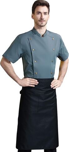 Unisex Chef Coat Metal Buckles Chef Jacket Double-breasted Short Sleeve Chef Shirt Convenient for Working Chef Uniform in Saudi Arabia