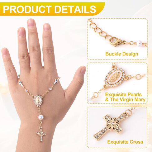 Steering Wheel Rosary, Catholic Religious Rosary for Car, Pearl Steering Wheel Charm, Steering Wheel Rosary Charm, Cross for Car, Car Decor, Women, Men (Gold, 1 Pcs) in Saudi Arabia