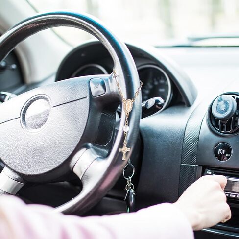 Steering Wheel Rosary, Catholic Religious Rosary for Car, Pearl Steering Wheel Charm, Steering Wheel Rosary Charm, Cross for Car, Car Decor, Women, Men (Gold, 1 Pcs) in Saudi Arabia