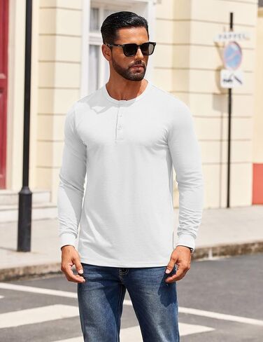 تي شيرت رجالي من COOFANDY بأكمام طويلة من Henley تي شيرت كاجوال خفيف الوزن بأزرار على الموضة in Saudi Arabia