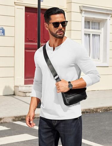 تي شيرت رجالي من COOFANDY بأكمام طويلة من Henley تي شيرت كاجوال خفيف الوزن بأزرار على الموضة in Saudi Arabia