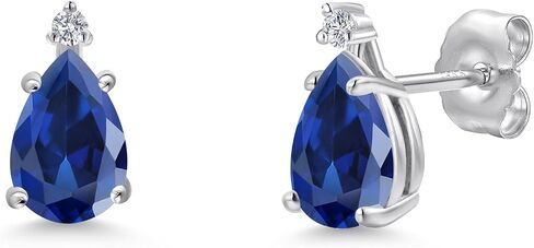 أقراط من الذهب الأبيض عيار 14 قيراط من Gem Stone King مرصعة بالياقوت والألماس المزروع في المختبر للنساء | 2.02 كتو | الأحجار الكريمة جوهرة سبتمبر | شكل الكمثرى 7X5MM in Saudi Arabia