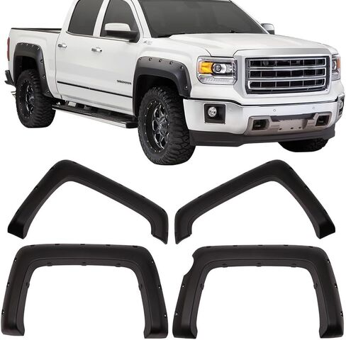 Fender Flares متوافقة مع 2014-2016 GMC Sierra 1500 Denali Crew Cab 69.3 بوصة، سرير مصقول بجيب أسود على شكل برشام ABS لحماية العجلات من IKON MOTORSPORTS in Saudi Arabia