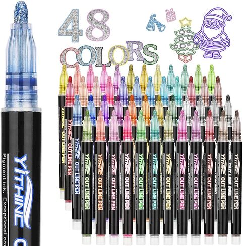 Shimmer Marker Outline Pens, 12 Colors Metallic Sparkle Markers for Art Supplies, Markers for Kids Teens, Arts and Crafts for Kids Ages 4-16, Teen Girl Gifts Trendy Stuff, Teen Girl Stocking Stuffers in Kuwait
