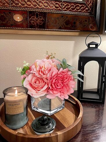 Artificial Flowers in Vase Fake Silk Hydrangea Rose Flower Arrangement Faux Potted Flowers for Indoor Home Bathroom Office Table Shelf Decor, White in Kuwait