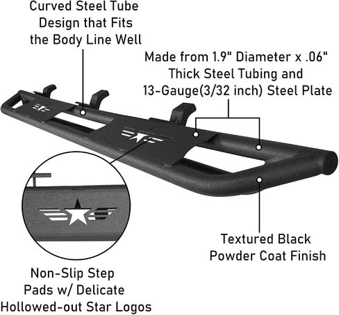 Hooke Road Gladiator Cab Length Side Steps Tube Running Board Nerf Bar Rock Slider Rails for 2020-2025 Jeep Gladiator JT Pickup Sport Willys Overland Rubicon Mojave in Saudi Arabia