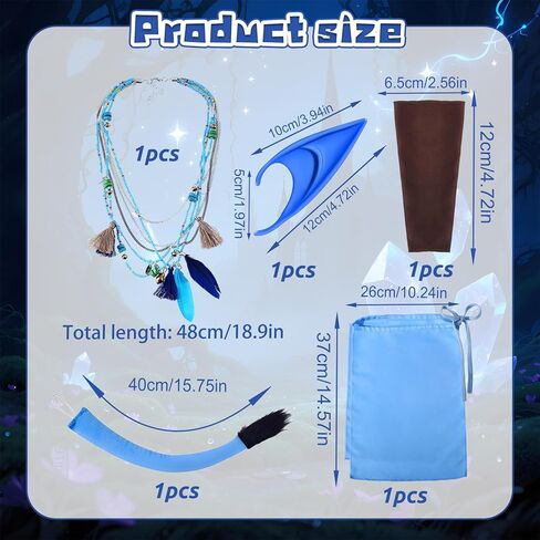 Mprocen 5 قطعة زي الهالوين الأزرق اكسسوارات التأثيرية قزم الأذن ريشة قلادة آذان الذيل معصمه المئزر وتتسابق فستان in Kuwait