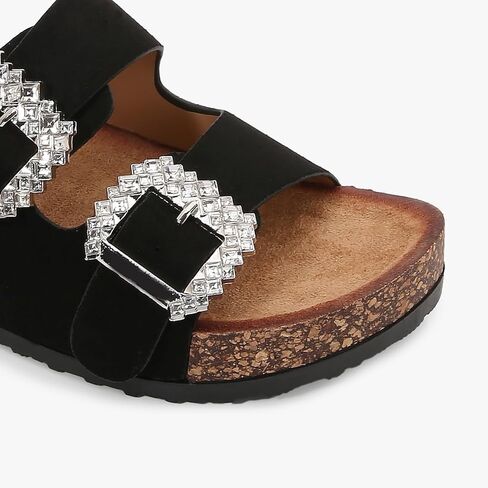 Women's Platform Slide Sandals, Double Strap with Crystal Buckless, Lightweight Slip on Slides in Kuwait