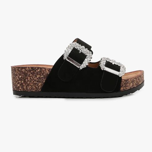 Women's Platform Slide Sandals, Double Strap with Crystal Buckless, Lightweight Slip on Slides in Kuwait