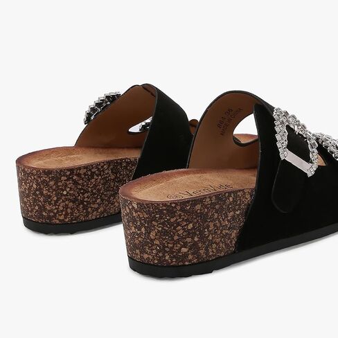 Women's Platform Slide Sandals, Double Strap with Crystal Buckless, Lightweight Slip on Slides in Kuwait