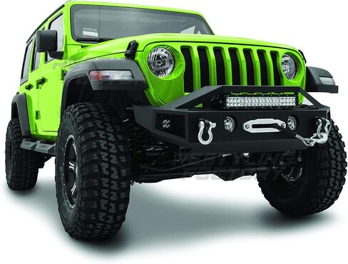 Black Textured Front Bumper with OE Fog Light Hole, 2x D-Ring and Built-In 21~23" LED Light bar mount, Side LED mount & Winch Mount Plate for 2018-2021 Wrangler JL (Black) in Saudi Arabia
