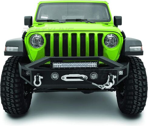 Black Textured Front Bumper with OE Fog Light Hole, 2x D-Ring and Built-In 21~23" LED Light bar mount, Side LED mount & Winch Mount Plate for 2018-2021 Wrangler JL (Black) in Saudi Arabia
