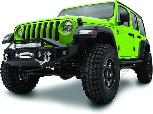 Black Textured Front Bumper with OE Fog Light Hole, 2x D-Ring and Built-In 21~23" LED Light bar mount, Side LED mount & Winch Mount Plate for 2018-2021 Wrangler JL (Black) in Saudi Arabia
