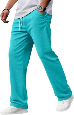 Mens Corduroy Pants Slim Fit Baggy Big and Tall Straight Leg Casual Sweatpants Relaxed Fit Elastic Waist Drawstring Trousers in Kuwait