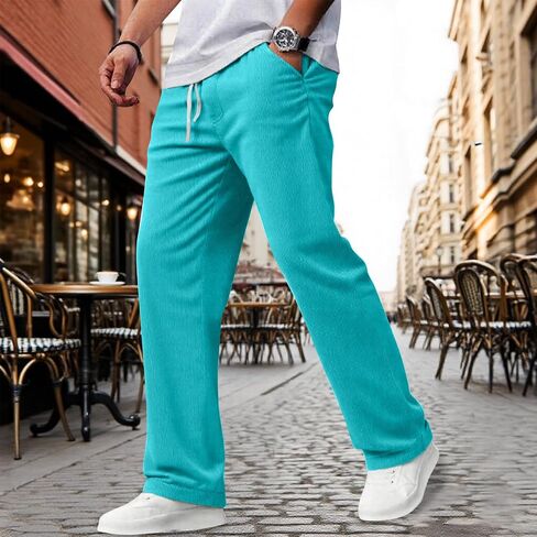 Mens Corduroy Pants Slim Fit Baggy Big and Tall Straight Leg Casual Sweatpants Relaxed Fit Elastic Waist Drawstring Trousers in Kuwait