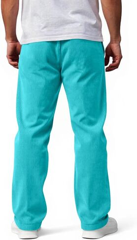 Mens Corduroy Pants Slim Fit Baggy Big and Tall Straight Leg Casual Sweatpants Relaxed Fit Elastic Waist Drawstring Trousers in Kuwait
