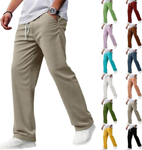 Mens Corduroy Pants Slim Fit Baggy Big and Tall Straight Leg Casual Sweatpants Relaxed Fit Elastic Waist Drawstring Trousers in Kuwait