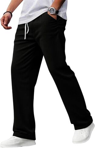 سروال قصير رجالي سليم صالح فضفاض كبير وطويل القامة مستقيم الساق Sweatpants غير رسمية استرخاء صالح مرونة الخصر الرباط بنطلون in Saudi Arabia