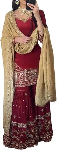 مجموعة Amarsri Collections كورتي مستقيمة مطرزة من جورجيت صناعي مع شارارا ودوباتا in Saudi Arabia