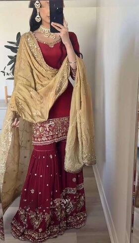 مجموعة Amarsri Collections كورتي مستقيمة مطرزة من جورجيت صناعي مع شارارا ودوباتا in Saudi Arabia