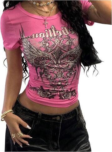 SOLY HUX Women's Graphic Tees Y2K Vintage Gothic Tops 2000s Streetwear Shirt Emo Scene Alternative Clothes for Women in Saudi Arabia
