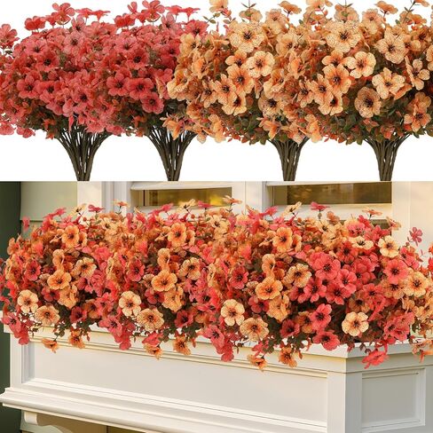 Fall Flowers Artificial Mums for Outdoors, 20 Bundles UV Resistant Silk Fake Daisy with Eucalyptus Leaves No Fade Greenery for Porch Patio Garden Front Door Fall Decoration(Orange and Yellow) in Kuwait