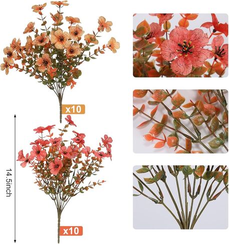 Fall Flowers Artificial Mums for Outdoors, 20 Bundles UV Resistant Silk Fake Daisy with Eucalyptus Leaves No Fade Greenery for Porch Patio Garden Front Door Fall Decoration(Orange and Yellow) in Kuwait