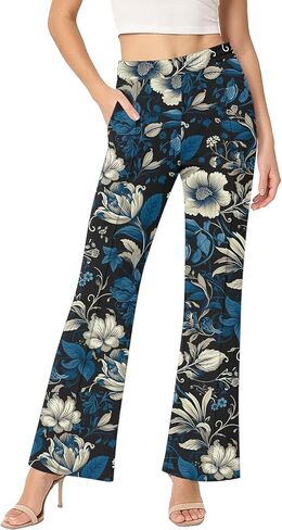 سراويل نسائية واسعة عالية الخصر قابلة للتمدد، سراويل كاجوال للعطلات مع جيوب للنساء العصرية in Kuwait