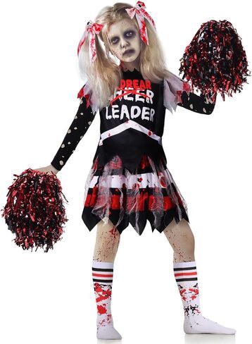 Dead Cheerleader Costume for Girls, Scary Bloody Kids Halloween Costumes for Halloween Dress Up Parties in Kuwait