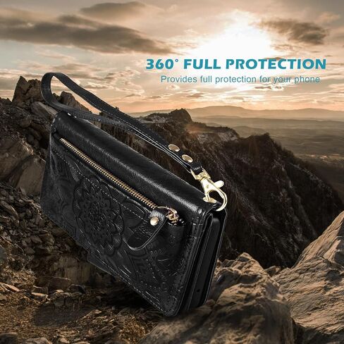 Harryshell for iPhone 15 / iPhone 14 / iPhone 13 Detachable Magnetic Case Wallet,Compatible with Magsafe Wireless Charging, [Theft-Scan Blocking] Card Slots, Cash Zipper Strap (Floral Blue Green) in Kuwait