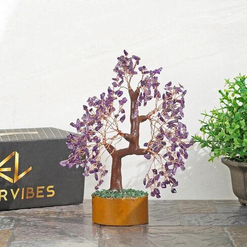 شجرة كريستال البيريت من Ever Vibes - شجرة أحجار كريمة مزخرفة مصنوعة يدويًا مع فروع سلكية - مثالية للمنزل والمكتب وغرفة المعيشة وديكور المكتب - زخرفة مستوحاة من فنغ شوي لأجواء إيجابية in Kuwait