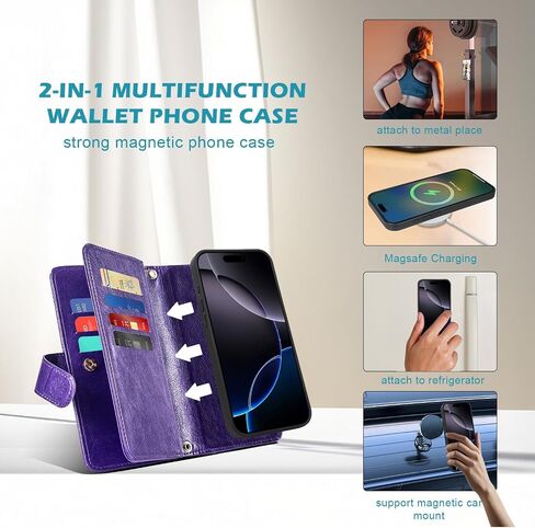 Harryshell for iPhone 15 / iPhone 14 / iPhone 13 محفظة مغناطيسية قابلة للفصل ، متوافقة مع شحن Magsafe اللاسلكي ، فتحات بطاقة [سرقة الفتحة] ، حزام سحاب نقدي (زهري النبيذ الأحمر) in Kuwait