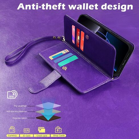Harryshell for iPhone 15 / iPhone 14 / iPhone 13 محفظة مغناطيسية قابلة للفصل ، متوافقة مع شحن Magsafe اللاسلكي ، فتحات بطاقة [سرقة الفتحة] ، حزام سحاب نقدي (زهري النبيذ الأحمر) in Kuwait
