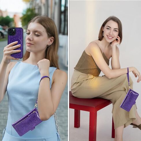 Harryshell for iPhone 15 / iPhone 14 / iPhone 13 محفظة مغناطيسية قابلة للفصل ، متوافقة مع شحن Magsafe اللاسلكي ، فتحات بطاقة [سرقة الفتحة] ، حزام سحاب نقدي (زهري النبيذ الأحمر) in Kuwait