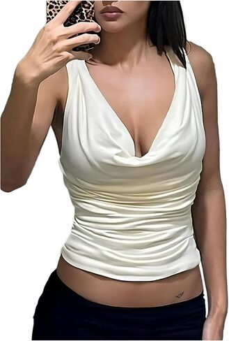 SweatyRocks Women's Y2K Cowl Neck Backless Top Twist Ties Ruched Crop Tops Cut Out Sexy Party Club Outfits in Saudi Arabia