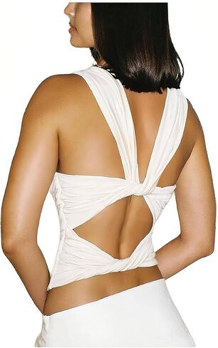 SweatyRocks Women's Y2K Cowl Neck Backless Top Twist Ties Ruched Crop Tops Cut Out Sexy Party Club Outfits in Saudi Arabia