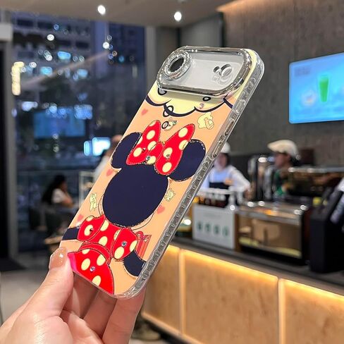 بالنسبة إلى iPhone 16 Pro Max Case Camera Camera Protection Glitter Bling pattern pattern design print pumper soft frack prockproof progractive for girls and women ، sparcly minnie in Kuwait