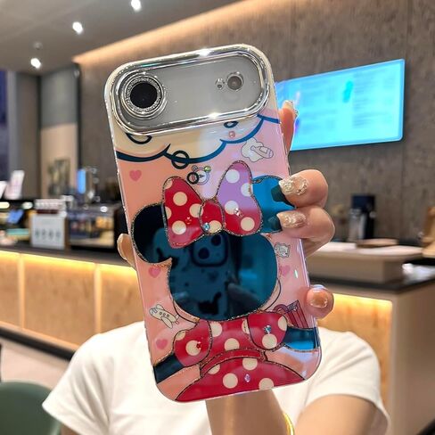 بالنسبة إلى iPhone 16 Pro Max Case Camera Camera Protection Glitter Bling pattern pattern design print pumper soft frack prockproof progractive for girls and women ، sparcly minnie in Kuwait
