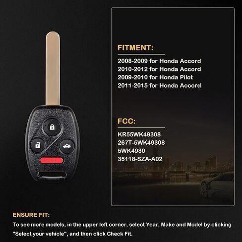 2 X Keyless Entry Remote Key Fob for Honda Accord for Honda Pilot 2008-2015 KR55WK49308 267T-5WK49308 5WK4930-313.8Mhz in Saudi Arabia