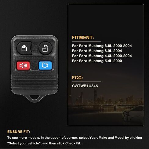 1 X Keyless Entry Remote Control for Ford Mustang 3.8L 3.9L 4.6L 5.4L 2000-2004 4 Buttons 315Mhz in Saudi Arabia