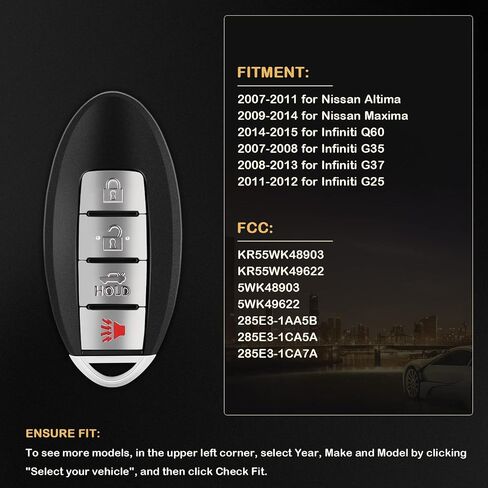 1 × دخول بدون مفتاح مفتاح بعيد فوب لنيسان لألتيما لنيسان للعكس 2007-2016 KR55WK48903 KR55WK49622 5WK48903-315Mhz in Saudi Arabia