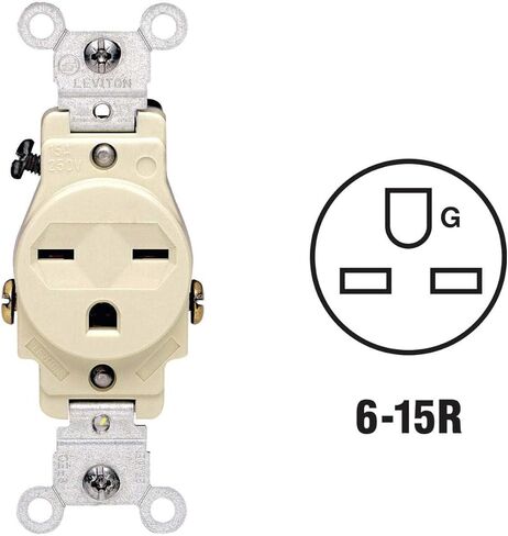 Leviton 5029-W 15-Amp, 250-Volt, Narrow Body Single Receptacle, Straight Blade, Commercial Grade, Steel, Grounding, White, Pack of 1 in Kuwait
