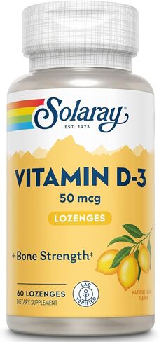 SOLARAY فيتامين D3 معينات 50mcg - 2000IU فيتامين D3 - عظام قوية ودعم العضلات والمناعة - نكهة الليمون الطبيعية - تم التحقق منها معمليًا، ضمان لمدة 60 يومًا - 60 وجبة، 60 قرص استحلاب in Kuwait