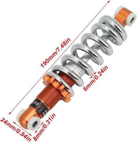 Motorcycle Rear Shock Absorber 190mm 1200lbs 8mm Hole Damping Suspension Adjustable Spring Shock Damper for Mini Pocket Bike, Electric Scooter, Dirt Bike in Saudi Arabia