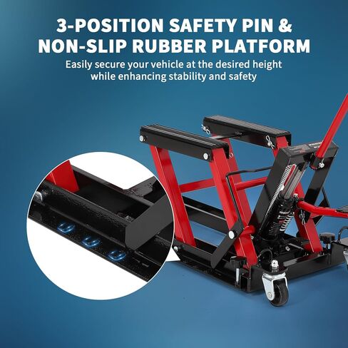 Hydraulic Motorcycle Lift Jack 1500Lb Capacity ATV Scissor Jack with 4.7-14.57in Height Adjustment, Non-Slip Platform & 360° Swivel Casters, Garage Lift for Dirkbikes, Utvs, Red in Saudi Arabia
