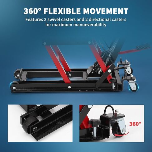 Hydraulic Motorcycle Lift Jack 1500Lb Capacity ATV Scissor Jack with 4.7-14.57in Height Adjustment, Non-Slip Platform & 360° Swivel Casters, Garage Lift for Dirkbikes, Utvs, Red in Saudi Arabia