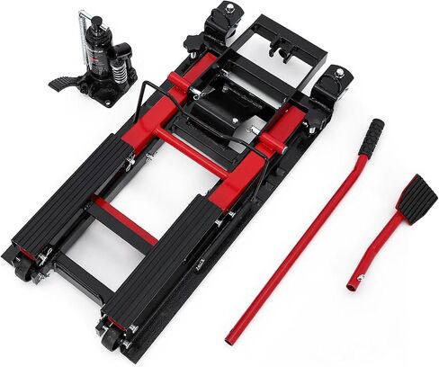 Hydraulic Motorcycle Lift Jack 1500Lb Capacity ATV Scissor Jack with 4.7-14.57in Height Adjustment, Non-Slip Platform & 360° Swivel Casters, Garage Lift for Dirkbikes, Utvs, Red in Saudi Arabia