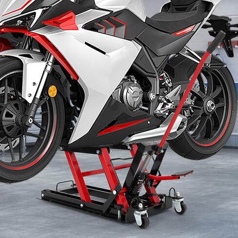 Hydraulic Motorcycle Lift Jack 1500Lb Capacity ATV Scissor Jack with 4.7-14.57in Height Adjustment, Non-Slip Platform & 360° Swivel Casters, Garage Lift for Dirkbikes, Utvs, Red in Saudi Arabia