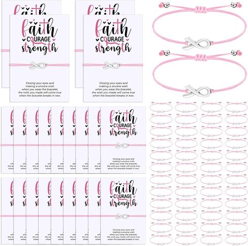 25/50 Pcs Breast Cancer Awareness Bracelet Gift for Woman Adjustable Pink Ribbon Bracelets Breast Cancer Survivor Gifts Jewelry in Saudi Arabia